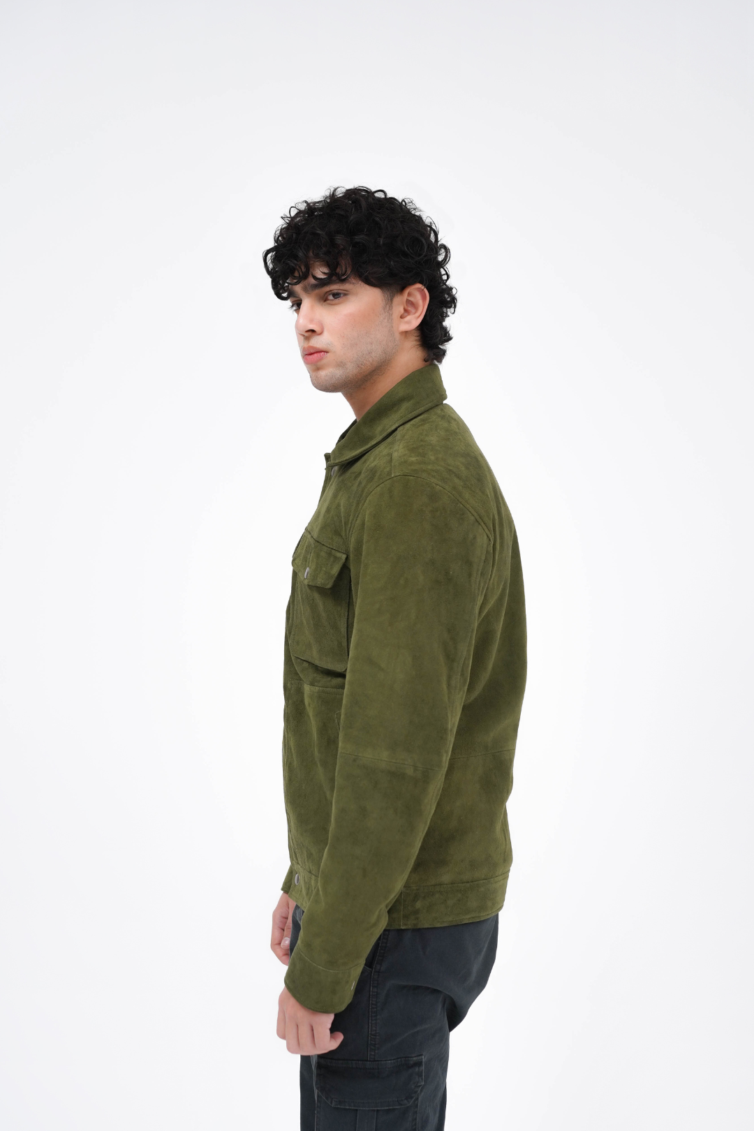 Suede Trucker Jacket Olive