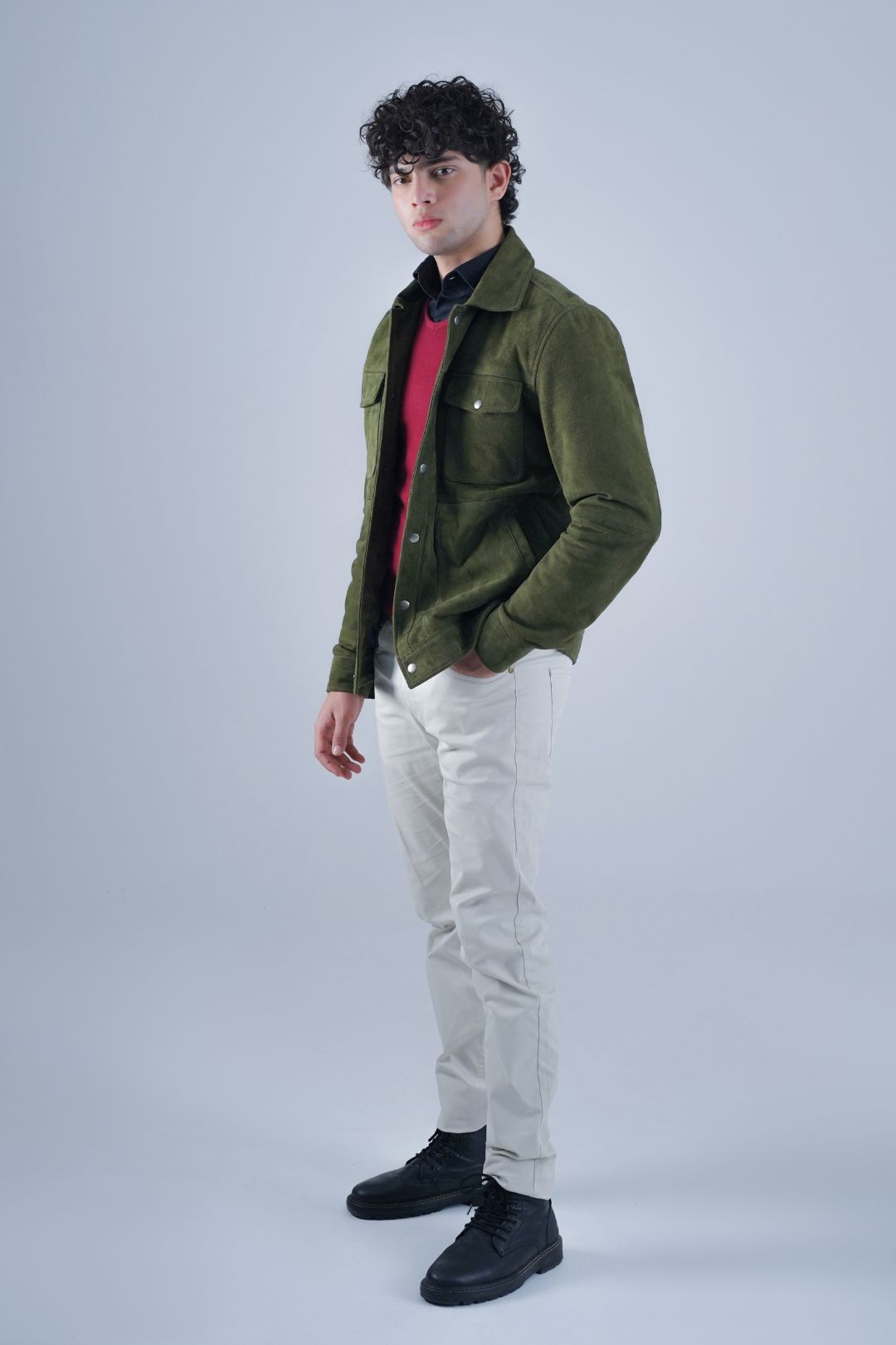Suede Trucker Jacket Olive